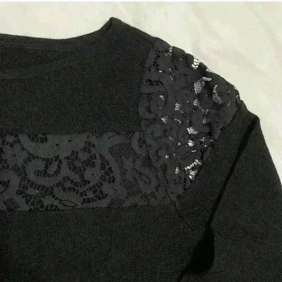 🌻ANN TAYLOR Black Merino Wool Blend Lace 3/4 Sweater - Picture 4 of 5